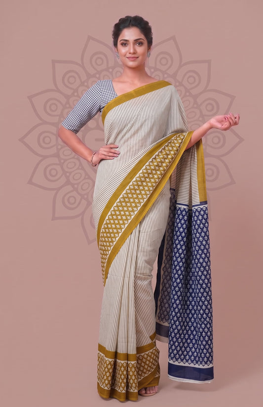 Floral Hand Block Print for Women Cotton Saree