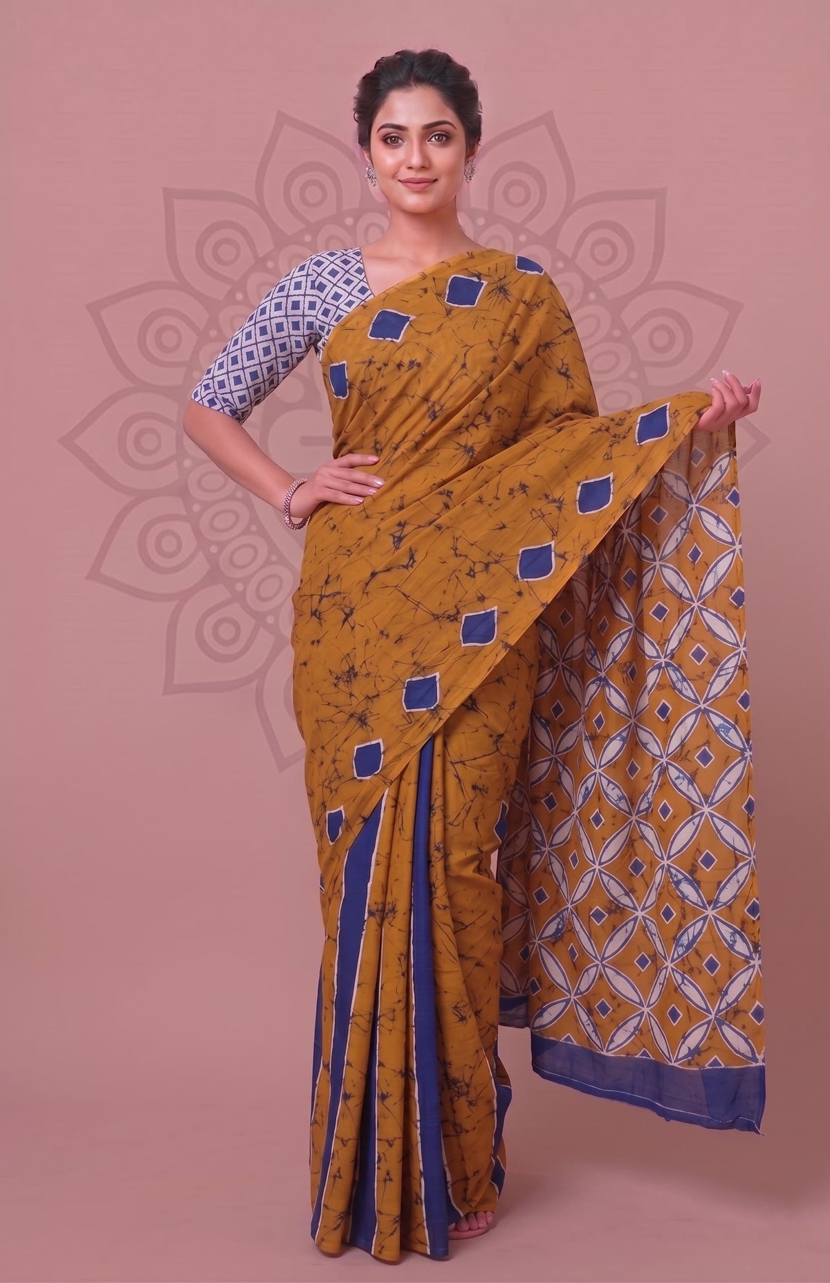Jaipuri Traditional Hand Block Floral Print Cotton Saree