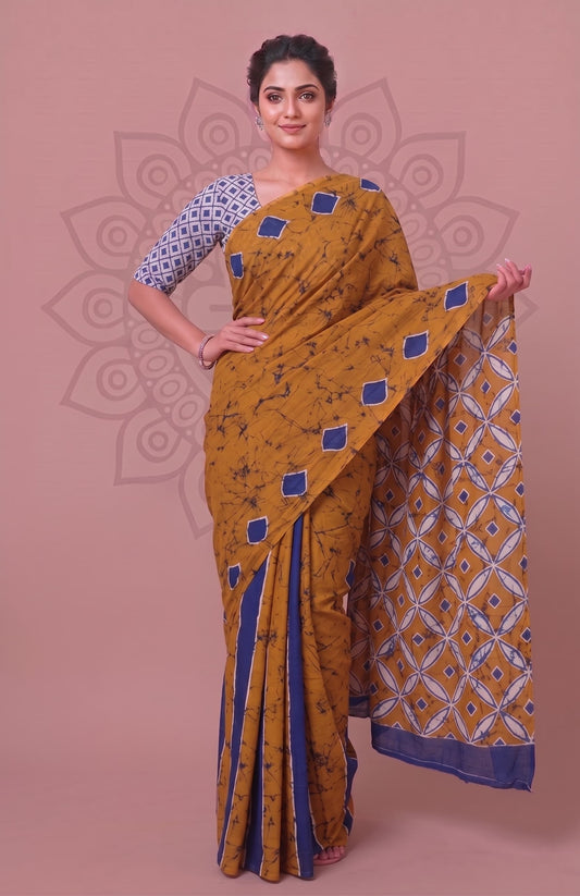 Jaipuri Traditional Hand Block Floral Print Cotton Saree