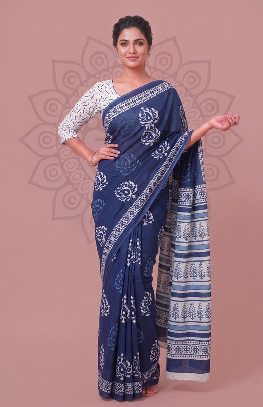 Premium Jaipuri Hand Block Printed Saree Traditional Cotton Design