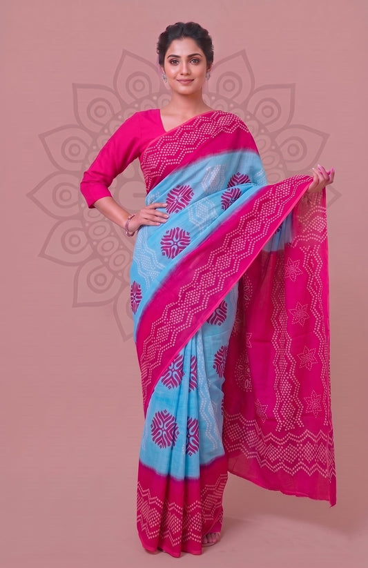 Jaipuri Printed Cotton Saree – Traditional Floral Hand Block Design