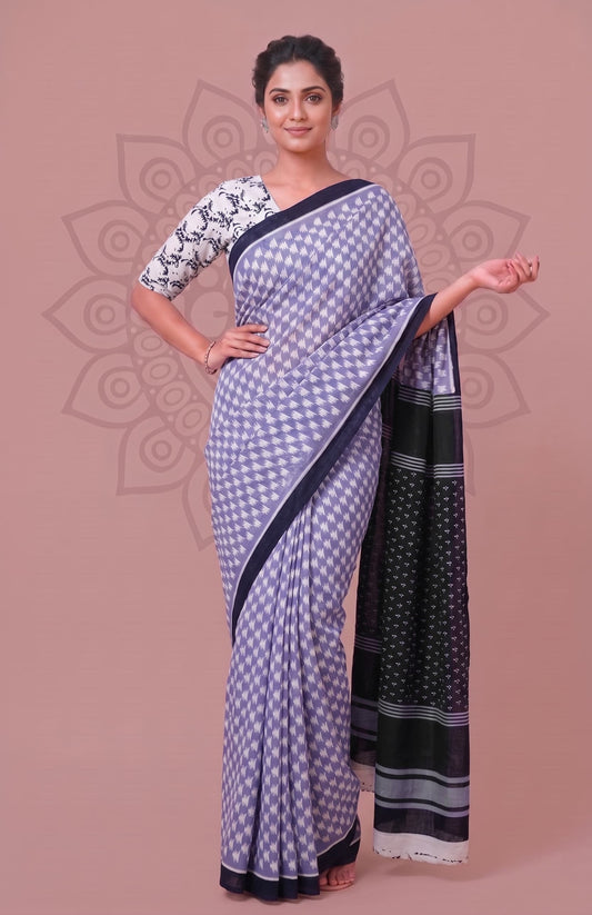 Elegant Traditional Printed Design Hand Block Cotton Saree