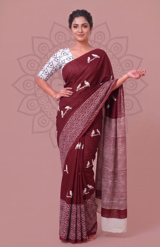 Jaipuri Hand Block Saree – Elegant Traditional Cotton Print