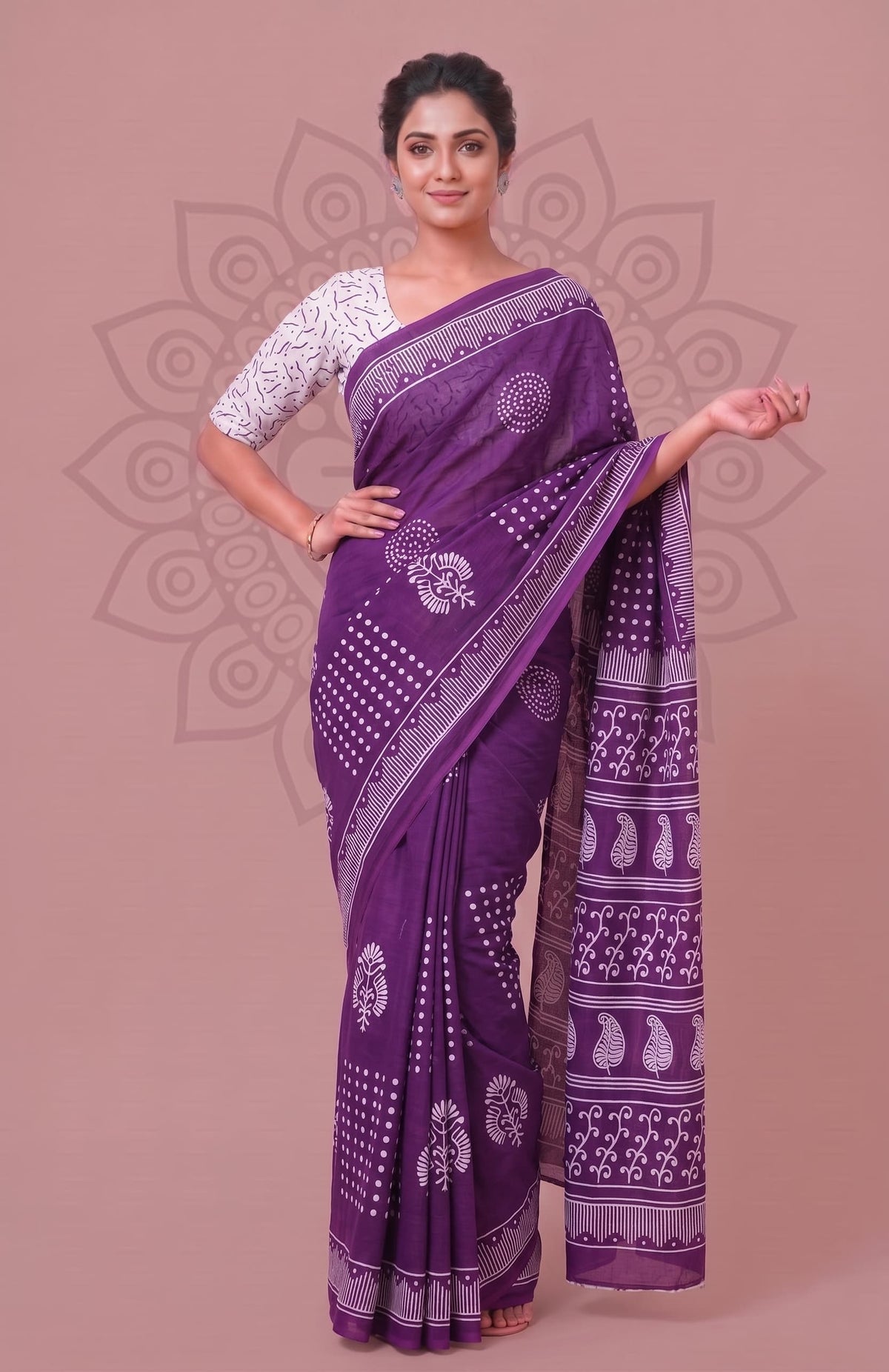 Floral Cotton Collection Hand Block Printed Saree