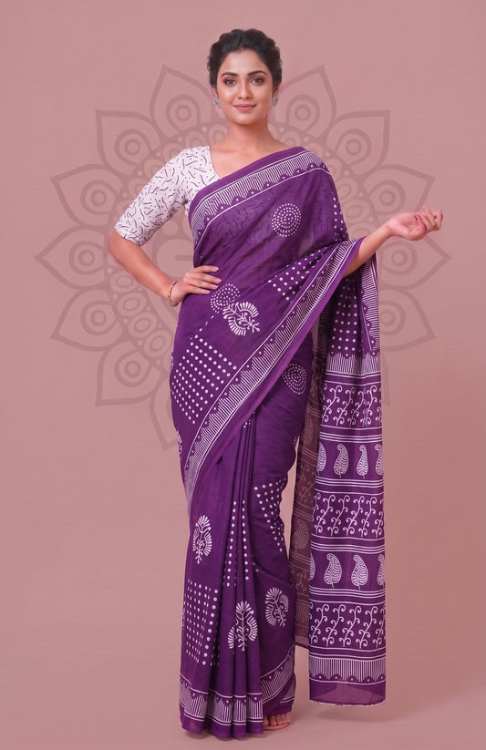 Floral Cotton Collection Hand Block Printed Saree