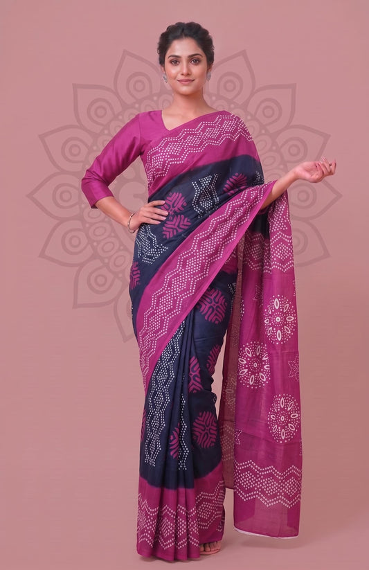 Elegant Floral Hand Block Design for Women Printed Cotton Saree