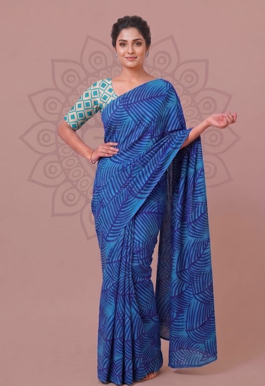 Saree with Blouse – Elegant Cotton Hand Block Printed Design