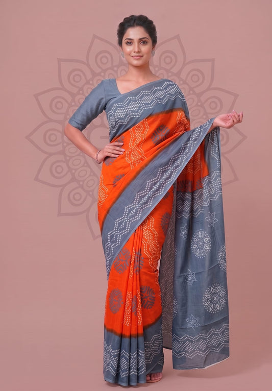Daily Wear Cotton Saree – Elegant Floral Hand Block Print