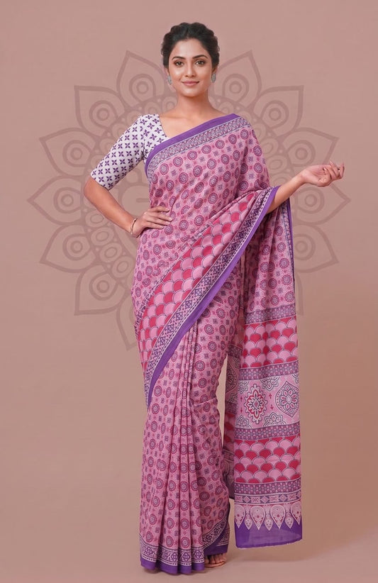 Cotton Saree with Blouse – Elegant Traditional Hand Block Print