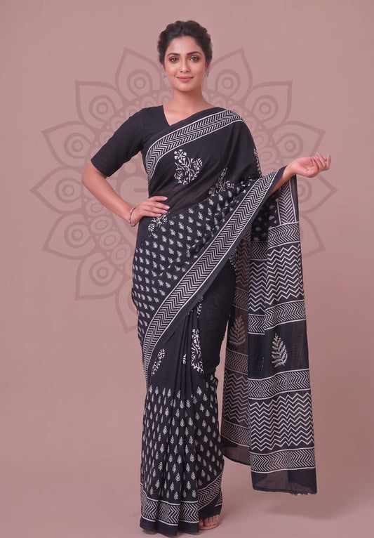 Soft Cotton Saree – Comfortable Traditional Floral Hand Block Print