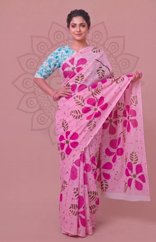 Premium Hand Block Printed Saree – Traditional Floral Cotton Design