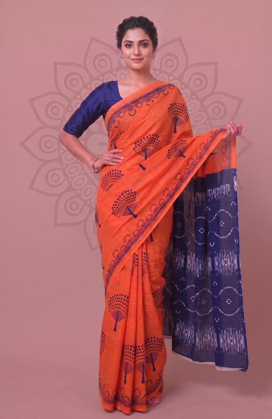 Indian Traditional Cotton Saree – Elegant Hand Block Floral Print