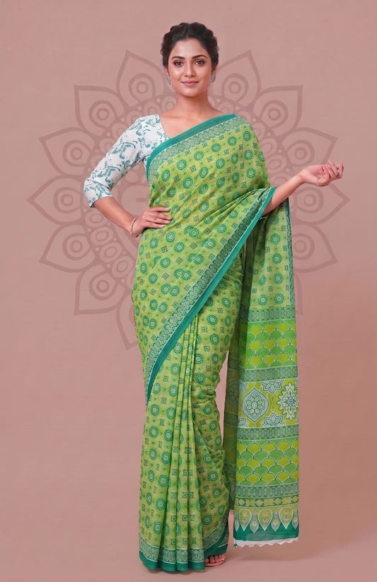 Elegant Cotton Saree – Premium Traditional Floral Hand Block Print