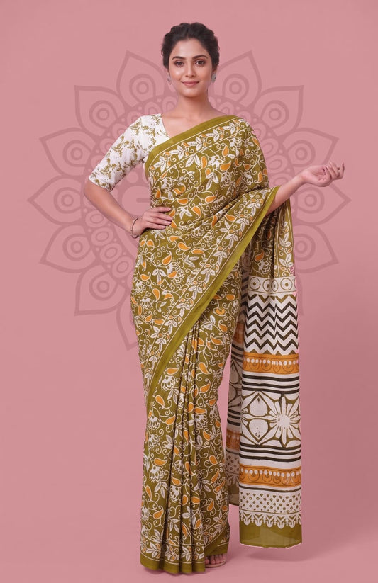Cotton Saree for Office Wear – Sophisticated Traditional Print