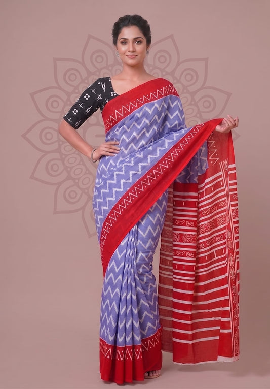 Office Wear Cotton Saree – Elegant Minimal Floral Hand Block Print