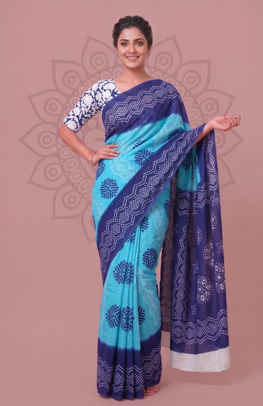 Traditional Floral Hand Block Collection Printed Cotton Sarees for Women
