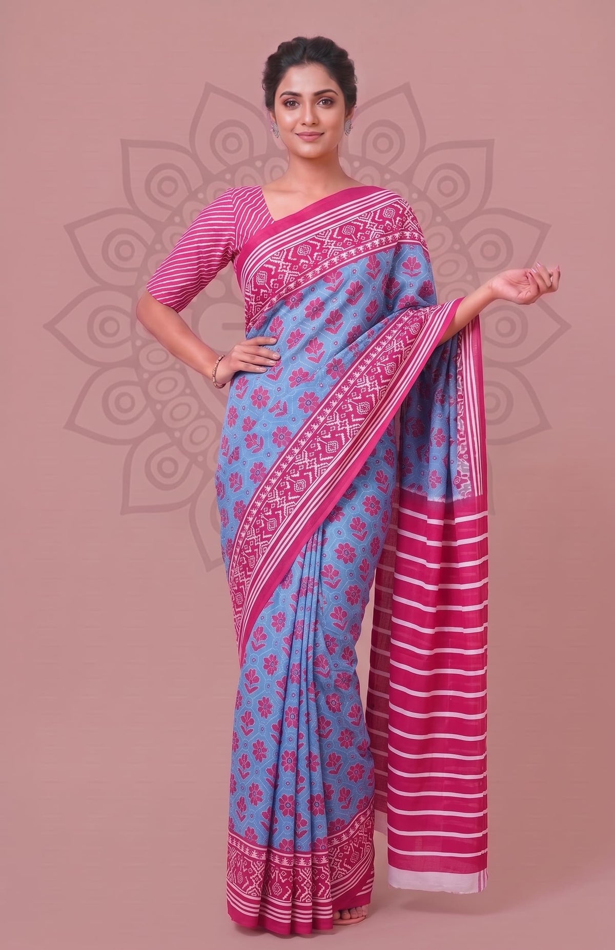 Soft Hand Block Printed Traditional Design Pure Cotton Saree