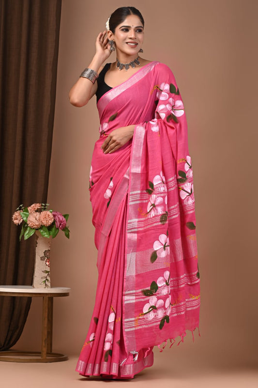 Traditional Bhagalpuri Linen Cotton Saree for Women