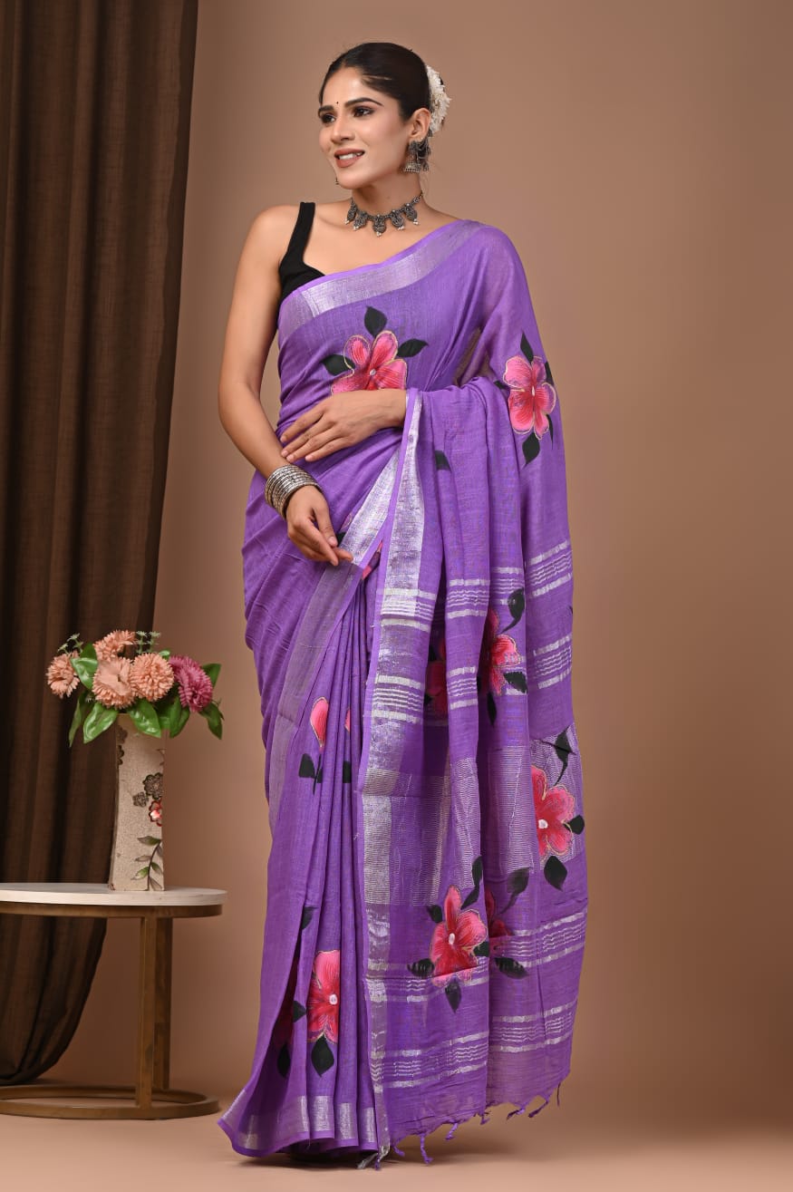 Traditional Bhagalpuri Linen Cotton Saree for Women
