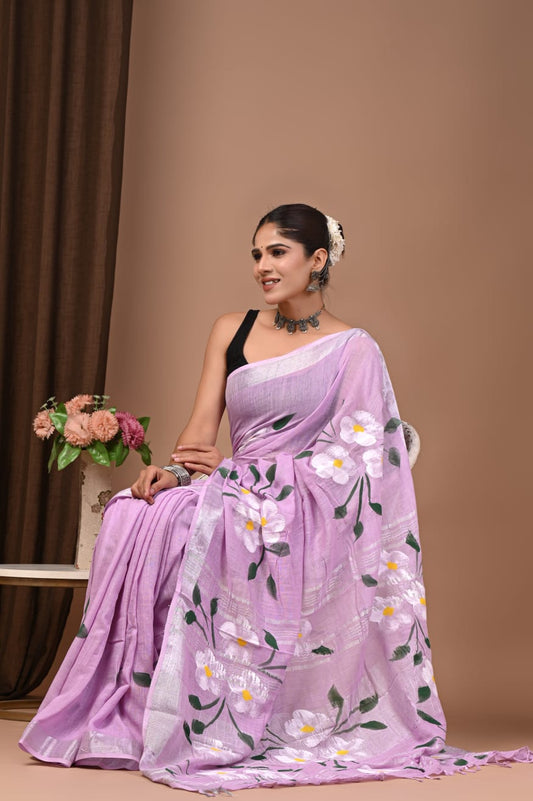 Traditional Bhagalpuri Linen Cotton Saree for Women