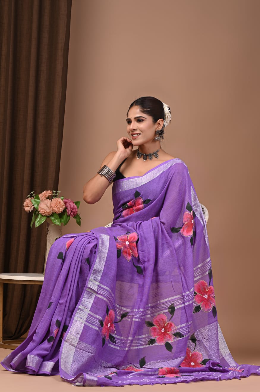 Traditional Bhagalpuri Linen Cotton Saree for Women