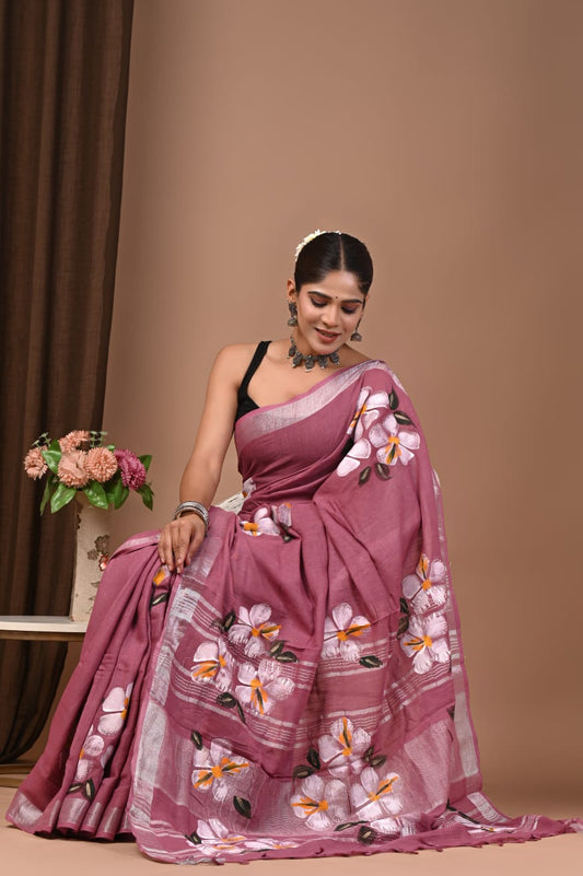 Traditional Bhagalpuri Linen Cotton Saree for Women