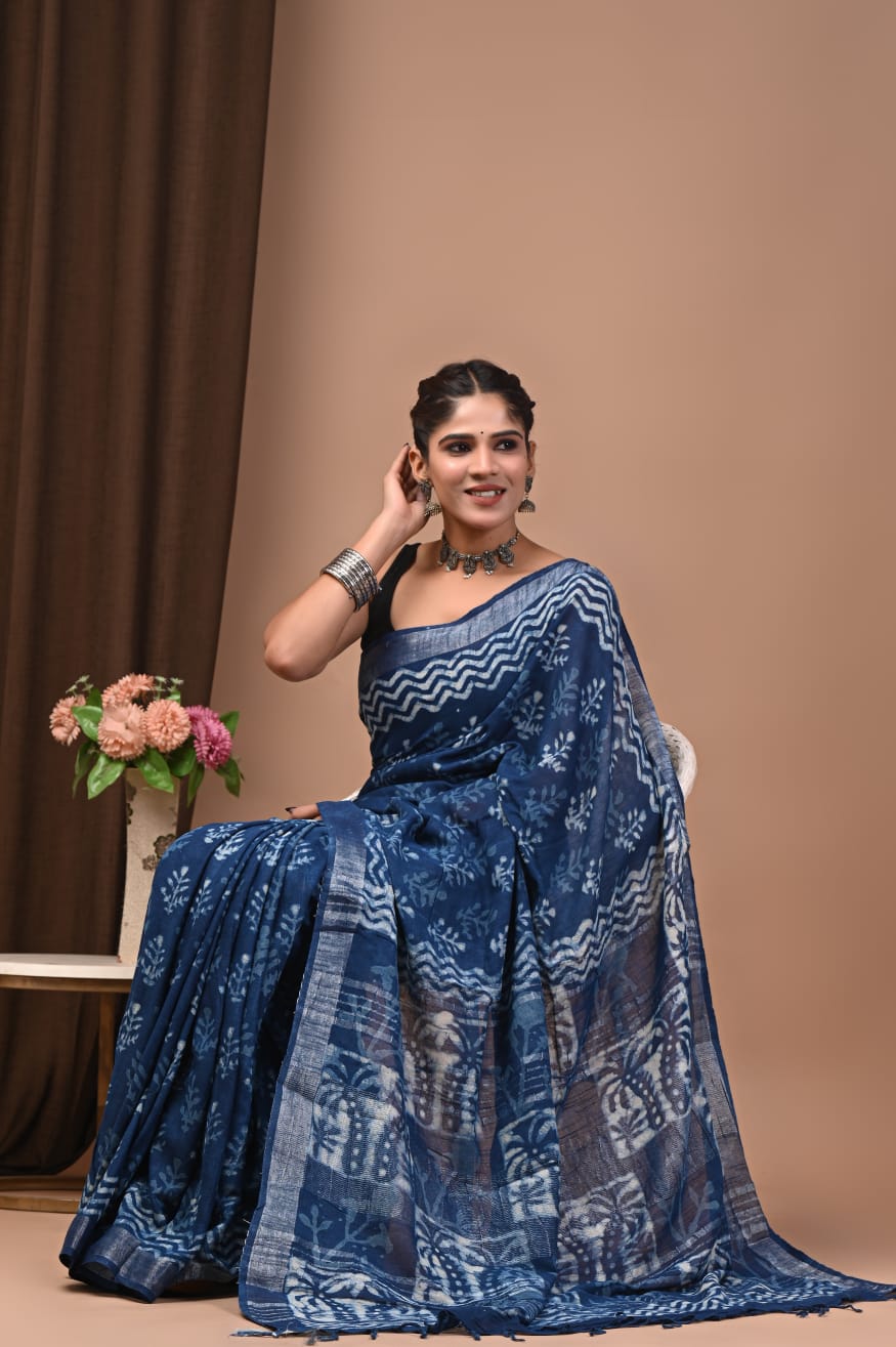 Traditional Bhagalpuri Linen Cotton Saree for Women