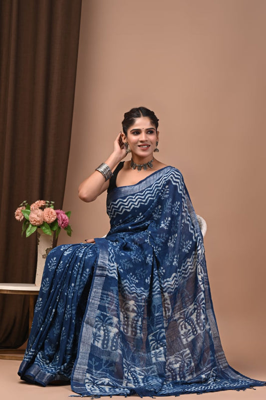 Traditional Bhagalpuri Linen Cotton Saree for Women