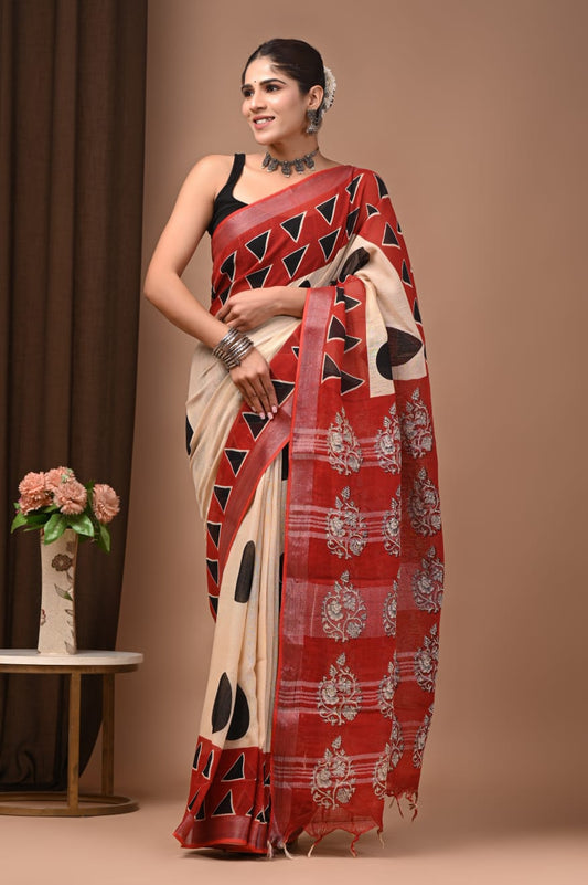 Traditional Bhagalpuri Linen Cotton Saree for Women
