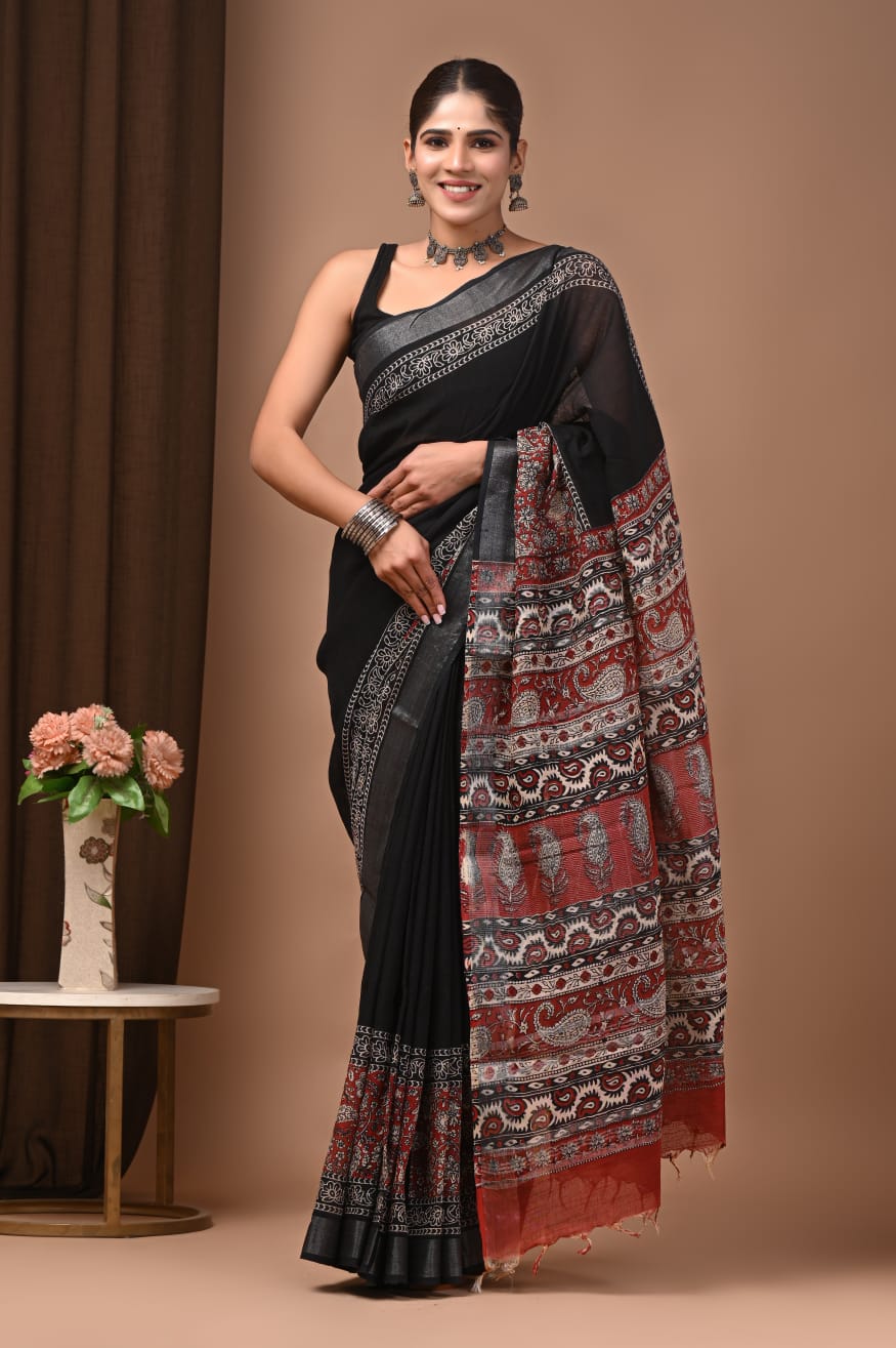 Traditional Bhagalpuri Linen Cotton Saree for Women