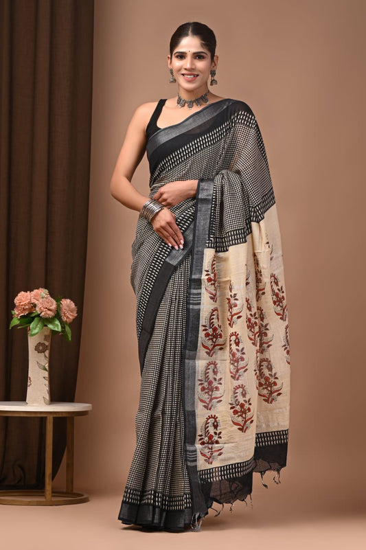 Traditional Bhagalpuri Linen Cotton Saree for Women