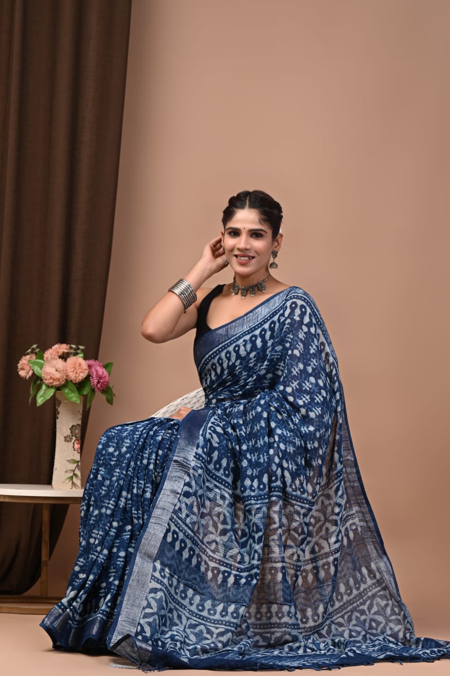 Traditional Bhagalpuri Linen Cotton Saree for Women