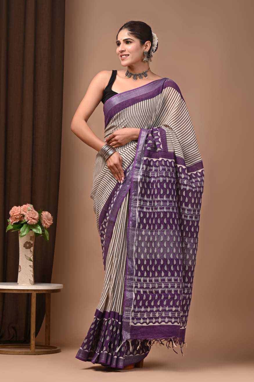 Traditional Bhagalpuri Linen Cotton Saree for Women
