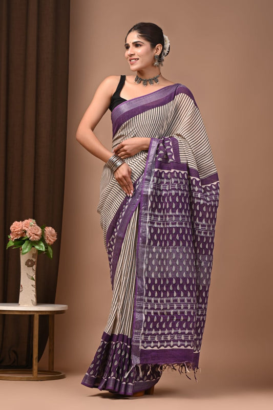 Traditional Bhagalpuri Linen Cotton Saree for Women