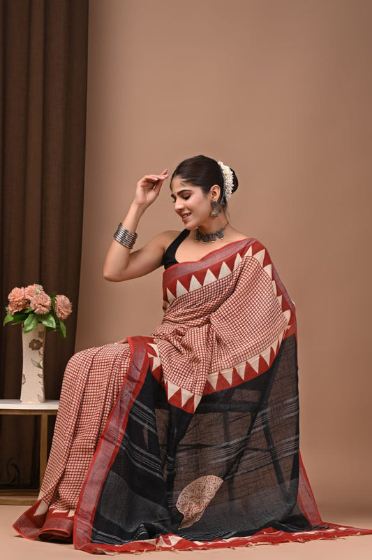Traditional Bhagalpuri Linen Cotton Saree for Women