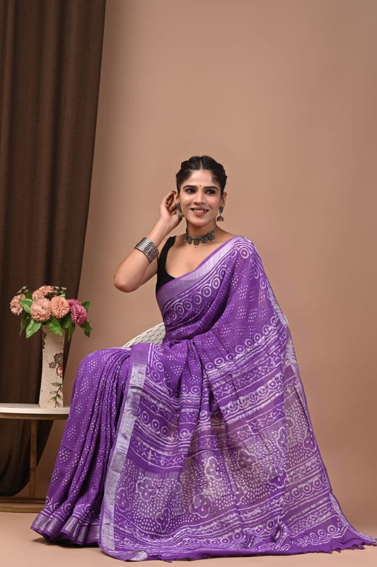 Traditional Bhagalpuri Linen Cotton Saree for Women