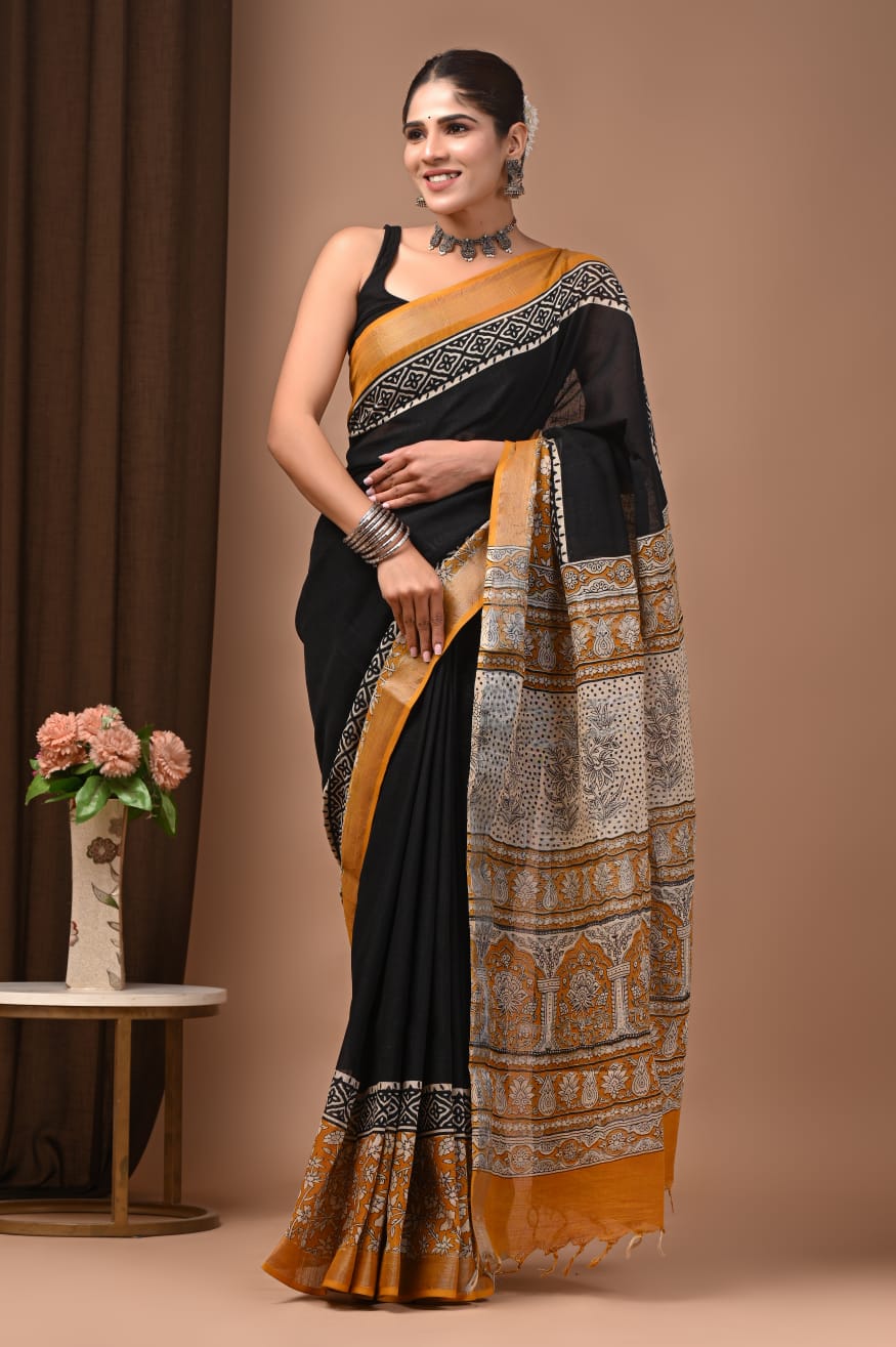 Traditional Bhagalpuri Linen Cotton Saree for Women