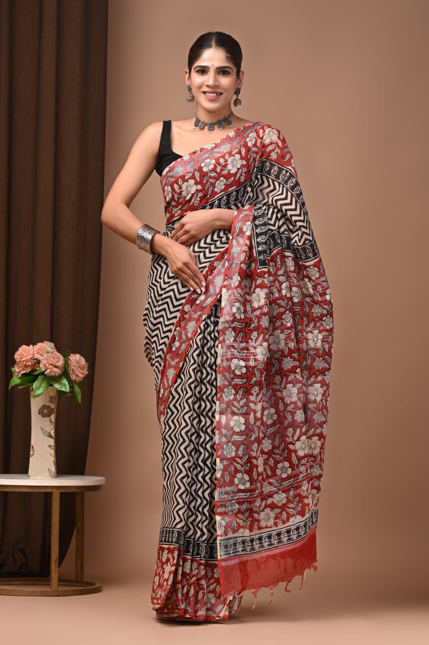 Traditional Bhagalpuri Linen Cotton Saree for Women