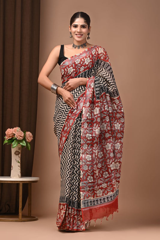 Traditional Bhagalpuri Linen Cotton Saree for Women