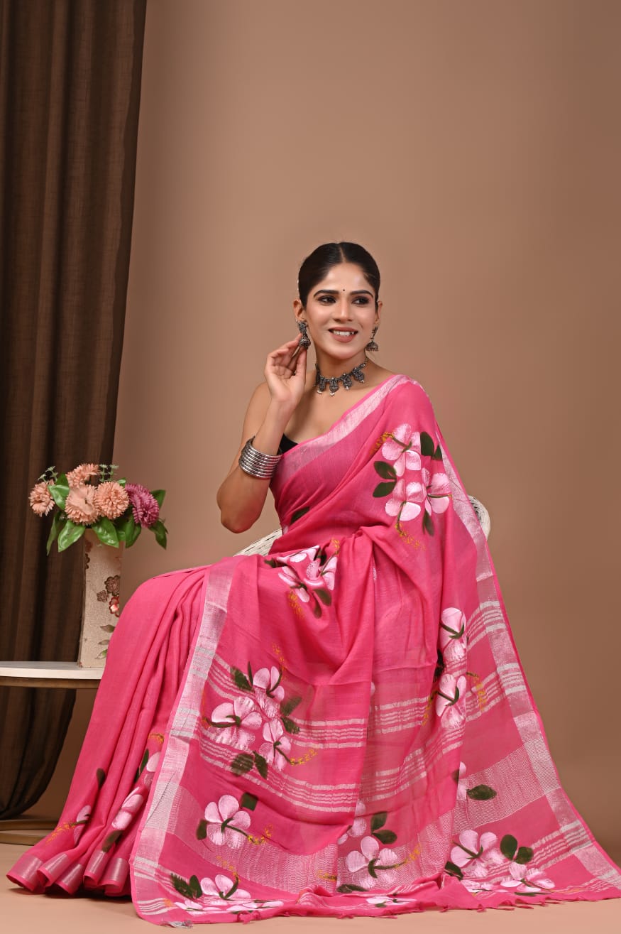 Traditional Bhagalpuri Linen Cotton Saree for Women