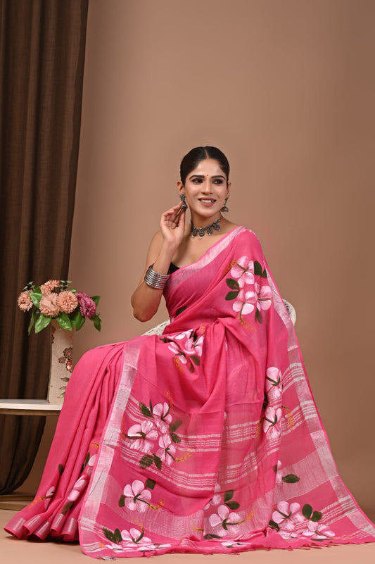 Traditional Bhagalpuri Linen Cotton Saree for Women