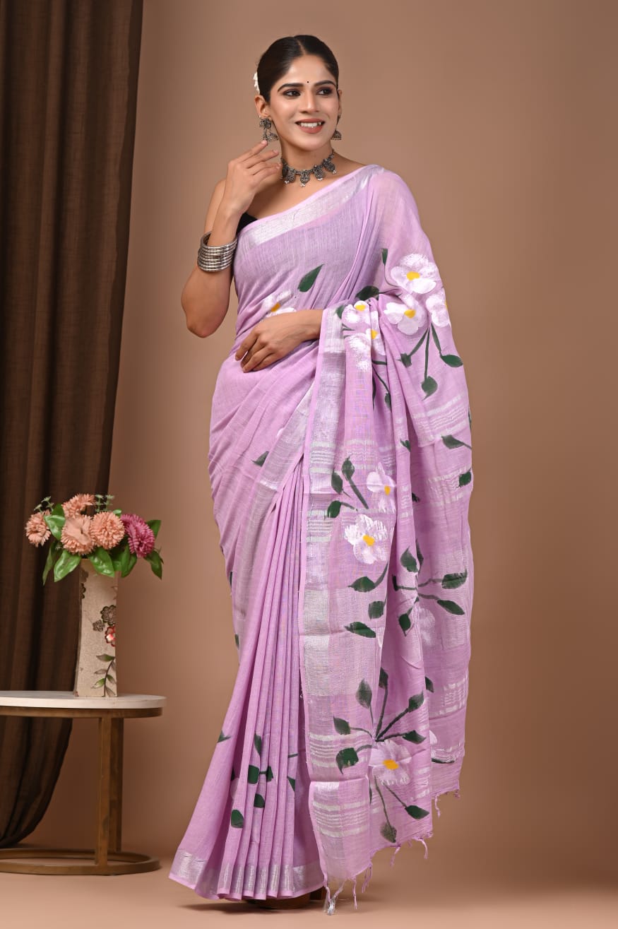 Traditional Bhagalpuri Linen Cotton Saree for Women
