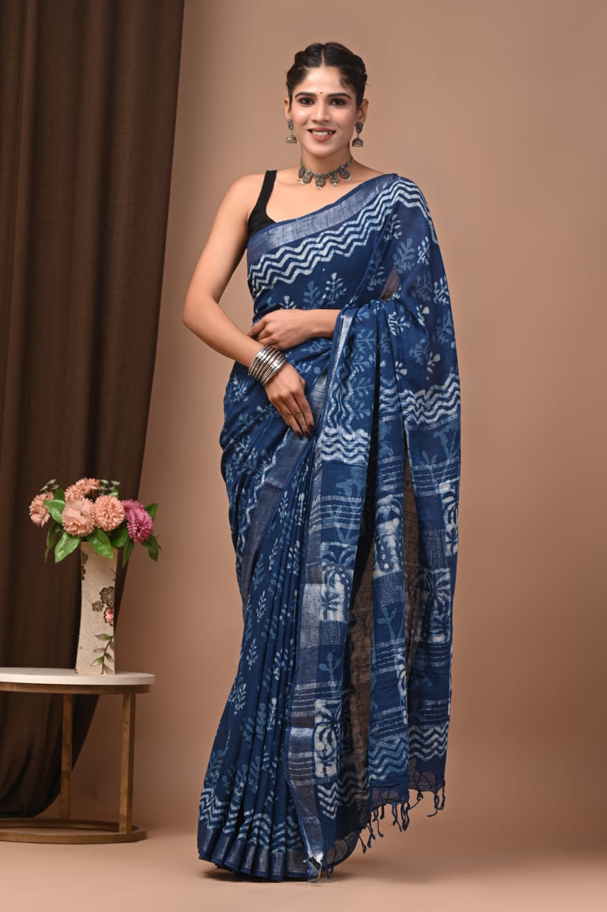 Traditional Bhagalpuri Linen Cotton Saree for Women