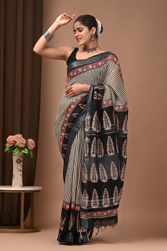Traditional Bhagalpuri Linen Cotton Saree for Women