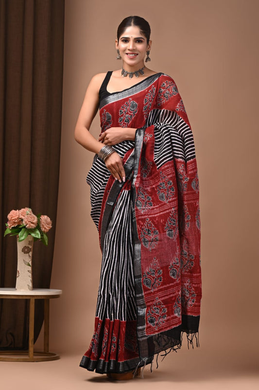 Traditional Bhagalpuri Linen Cotton Saree for Women