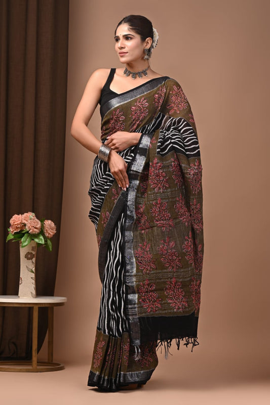 Traditional Bhagalpuri Linen Cotton Saree for Women