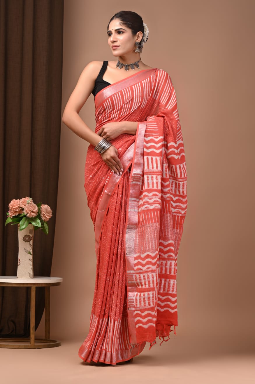 Traditional Bhagalpuri Linen Cotton Saree for Women