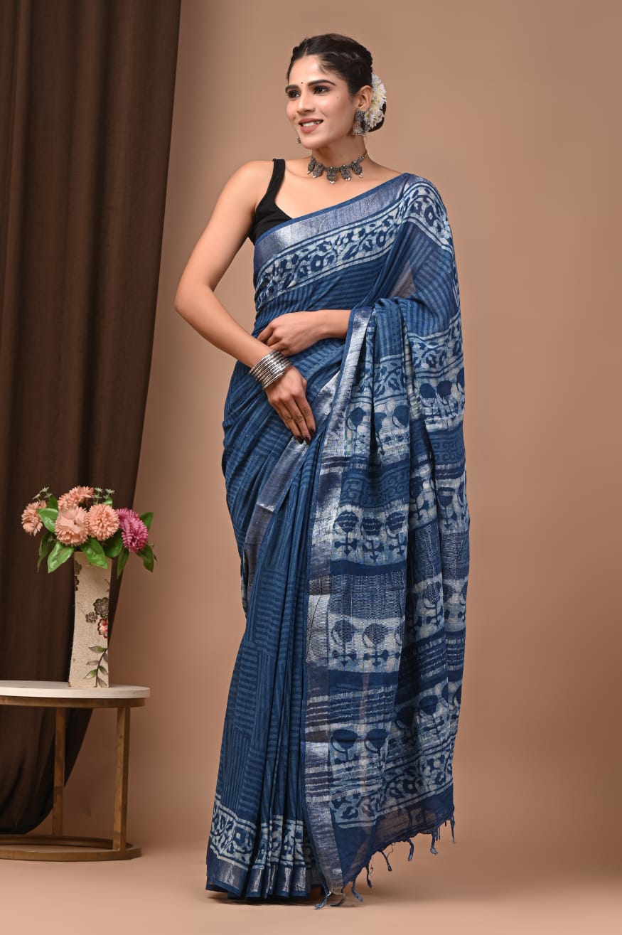 Traditional Bhagalpuri Linen Cotton Saree for Women