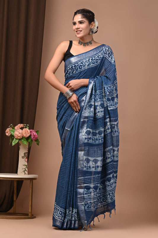 Traditional Bhagalpuri Linen Cotton Saree for Women