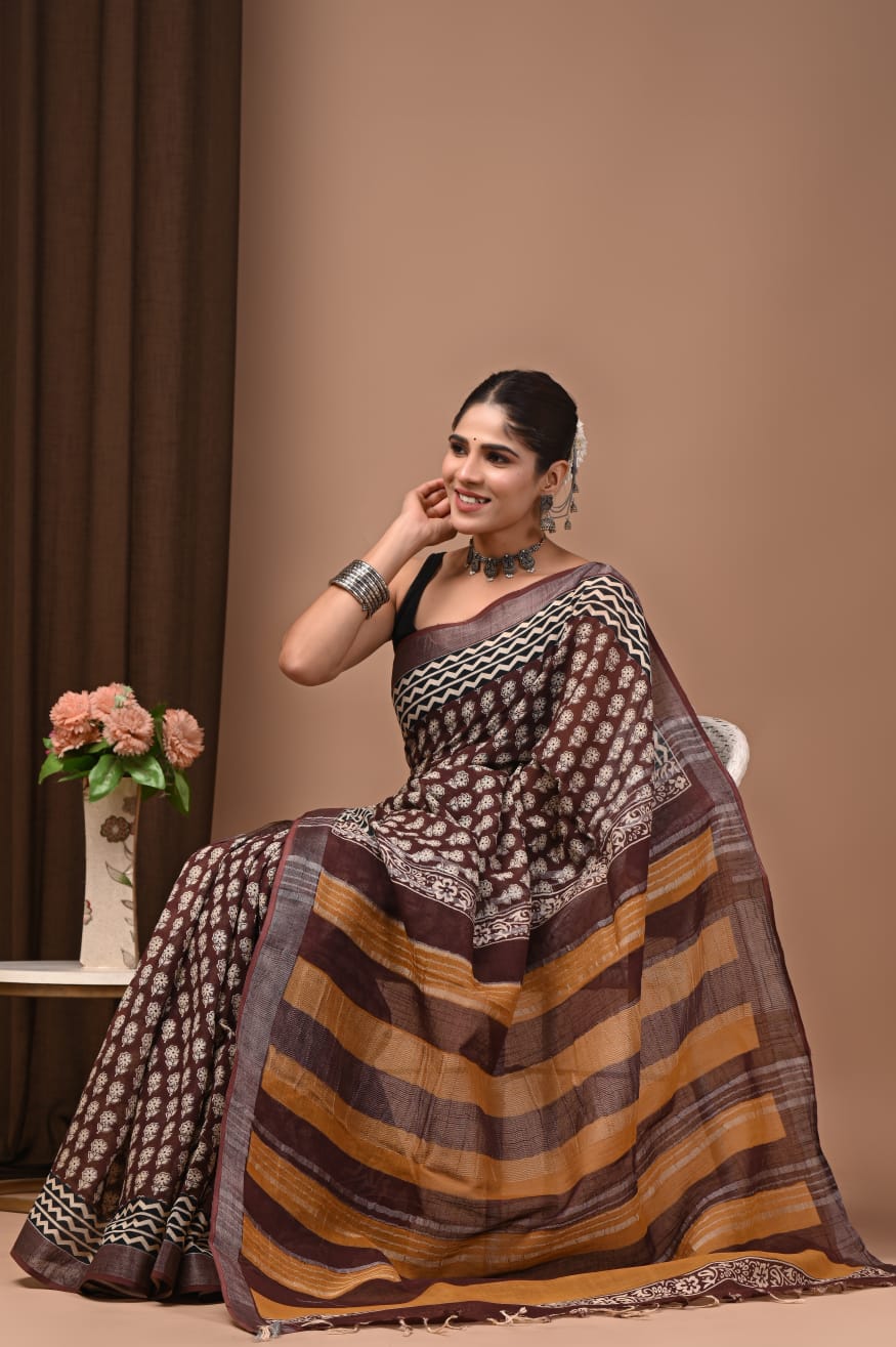 Traditional Bhagalpuri Linen Cotton Saree for Women